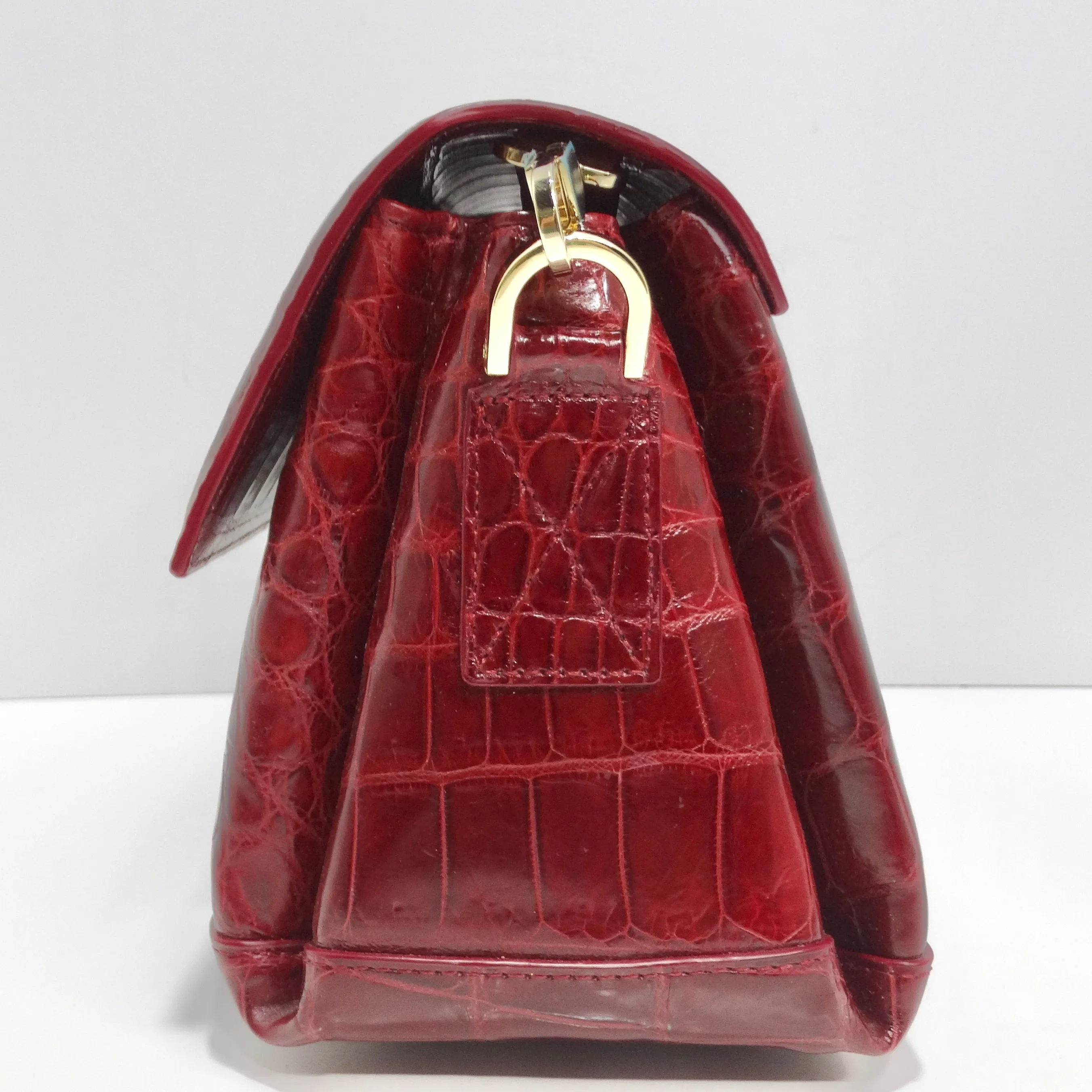 BC Luxury Red Crocodile Leather Structured Handbag