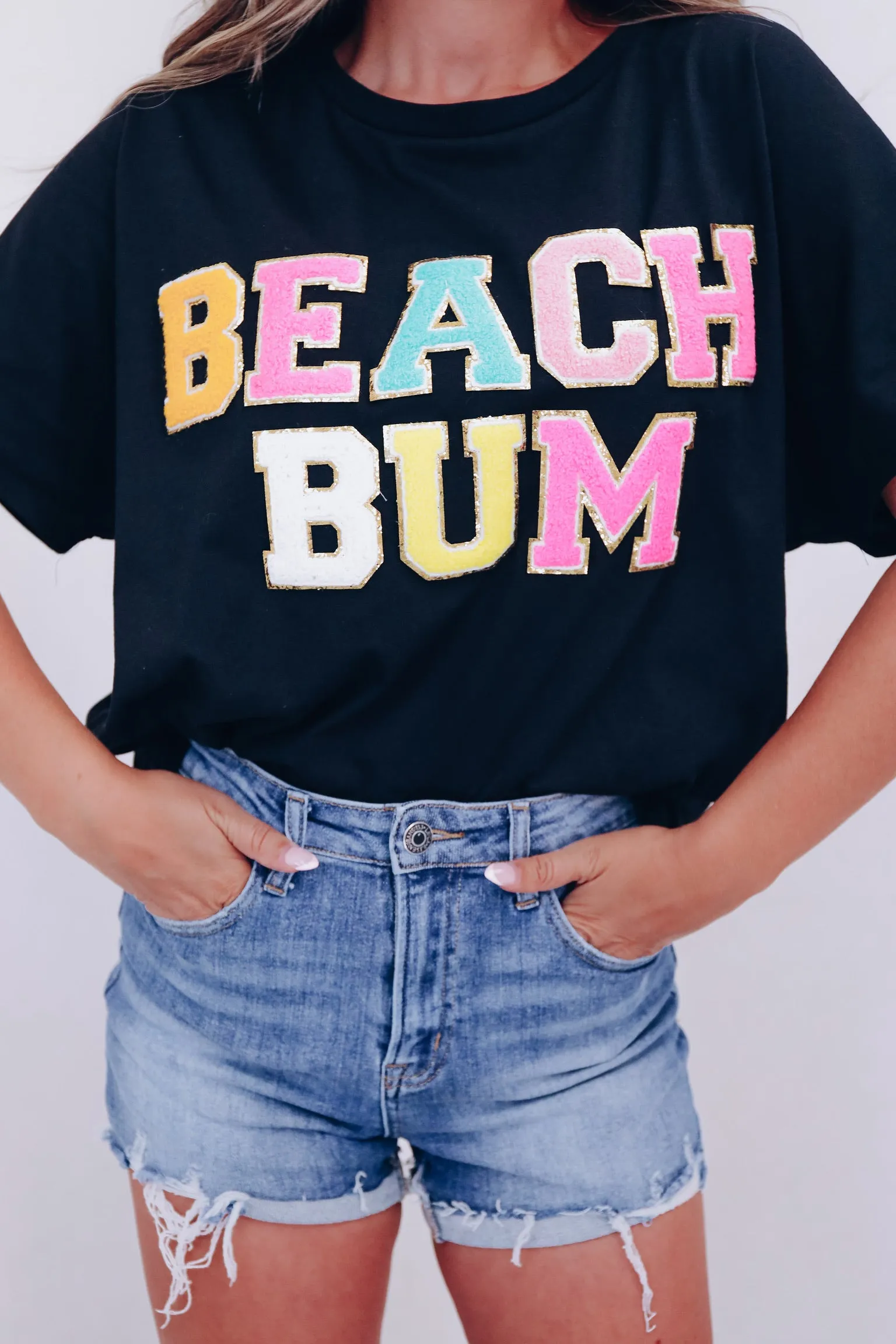 Beach Bum  Patch Graphic Tee - Black