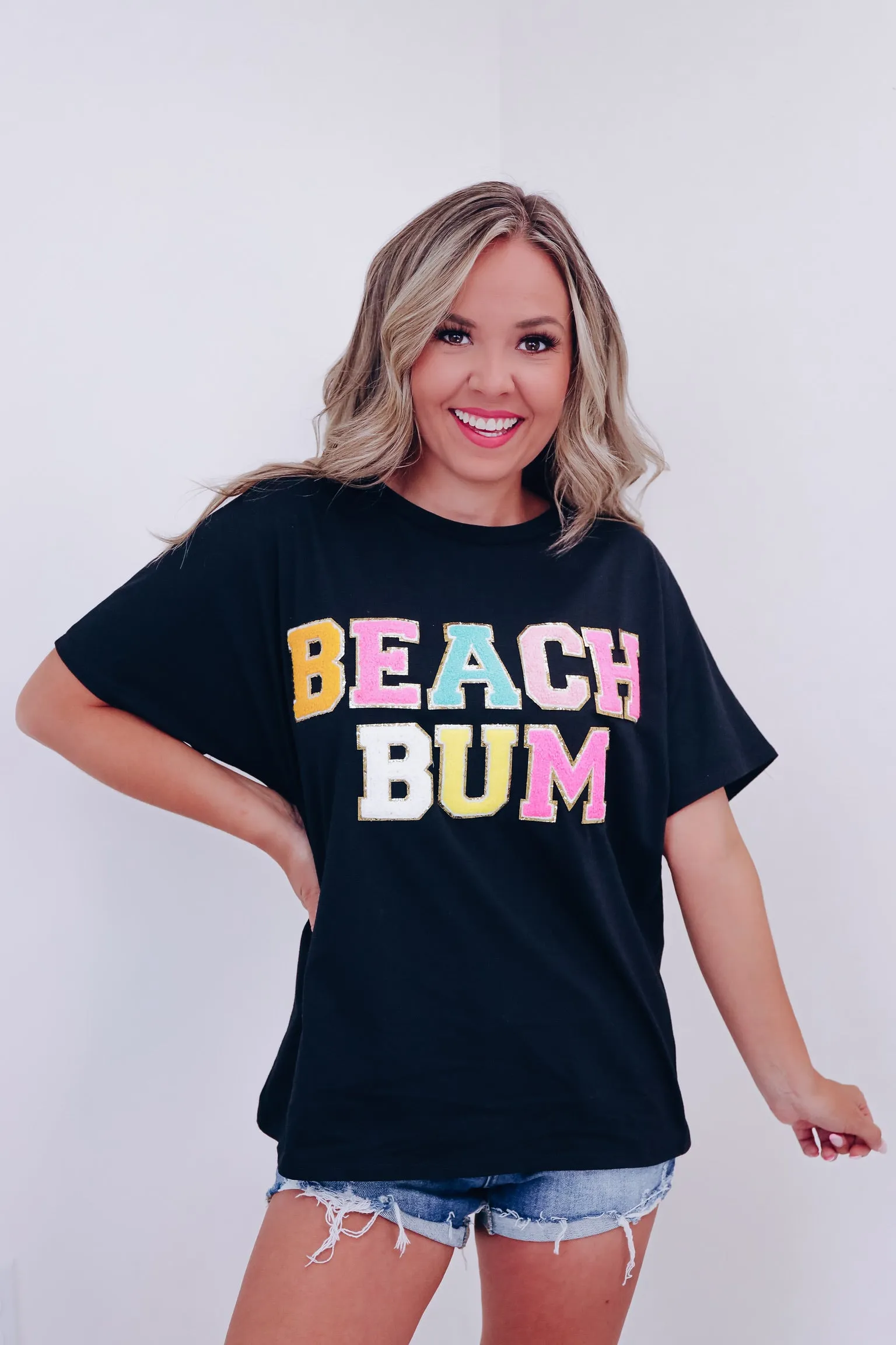 Beach Bum  Patch Graphic Tee - Black