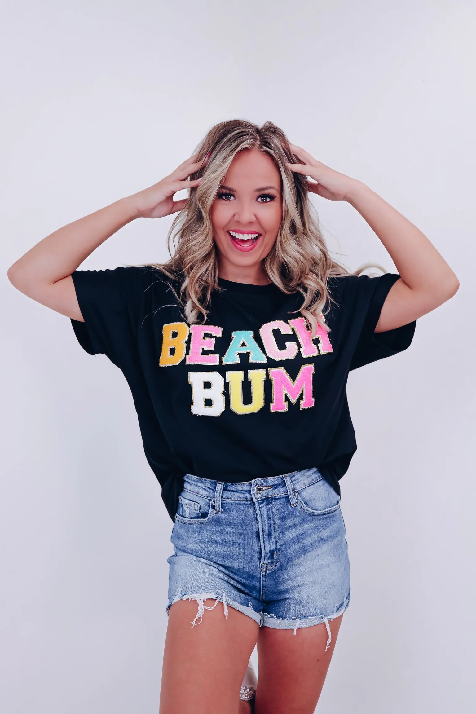 Beach Bum  Patch Graphic Tee - Black