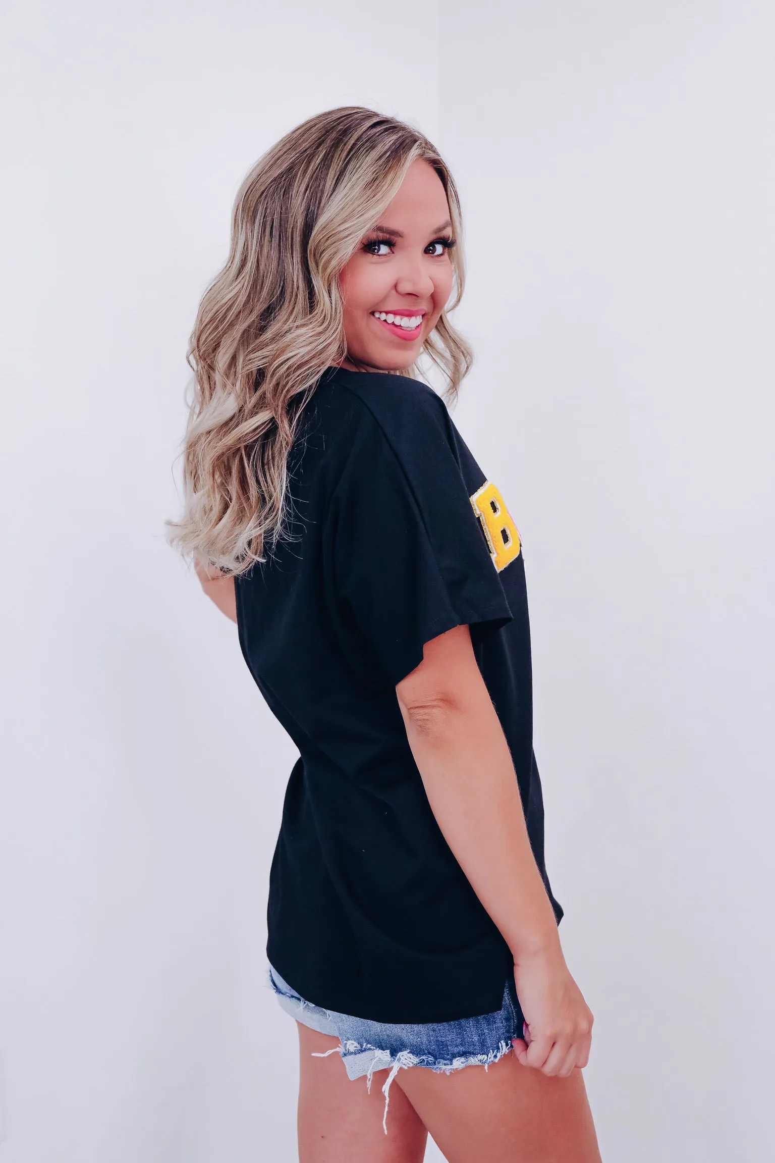 Beach Bum  Patch Graphic Tee - Black