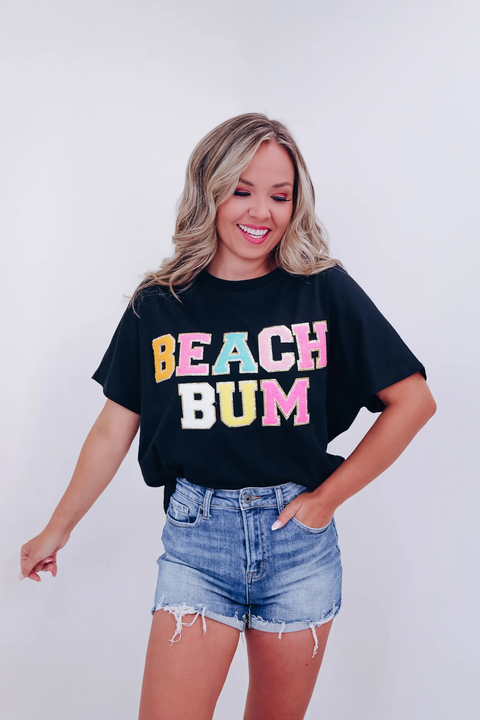 Beach Bum  Patch Graphic Tee - Black