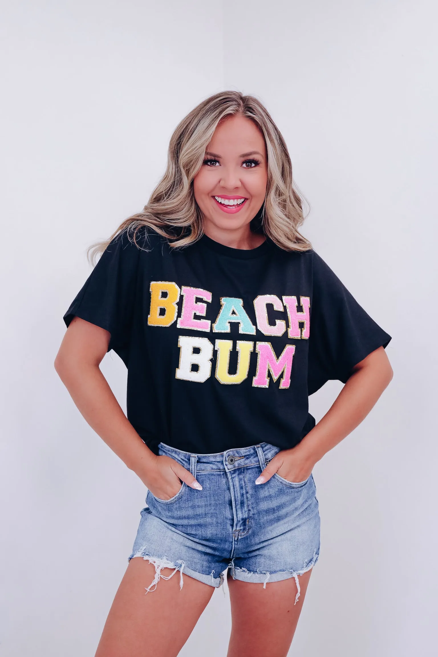 Beach Bum  Patch Graphic Tee - Black