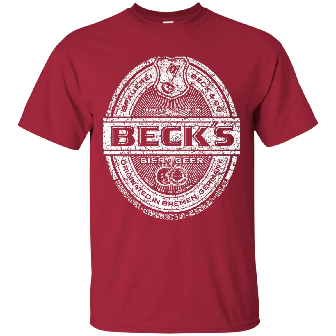 Becks Beer T-Shirt Custom Designed White Worn Label Pattern