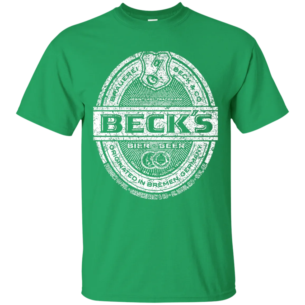 Becks Beer T-Shirt Custom Designed White Worn Label Pattern
