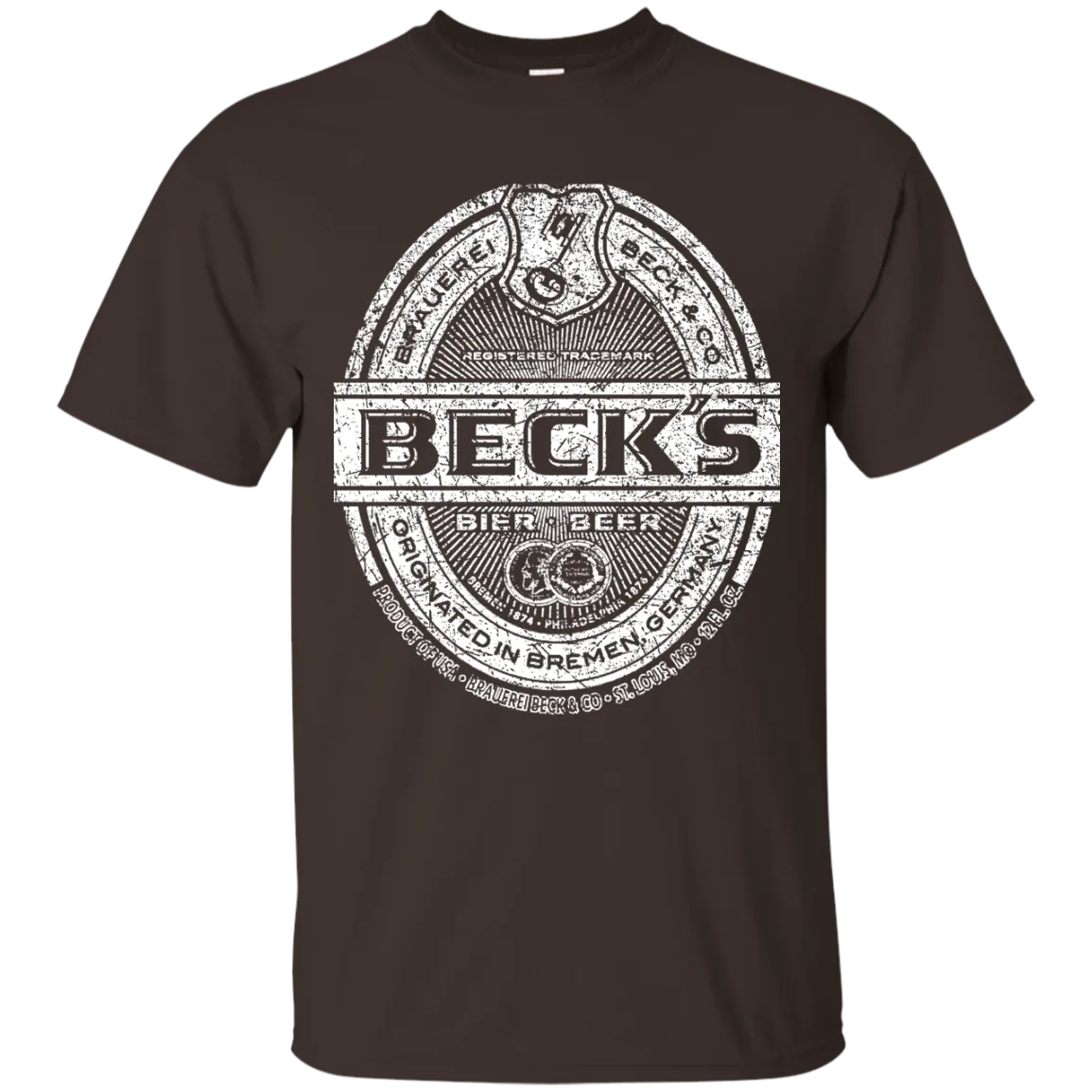 Becks Beer T-Shirt Custom Designed White Worn Label Pattern