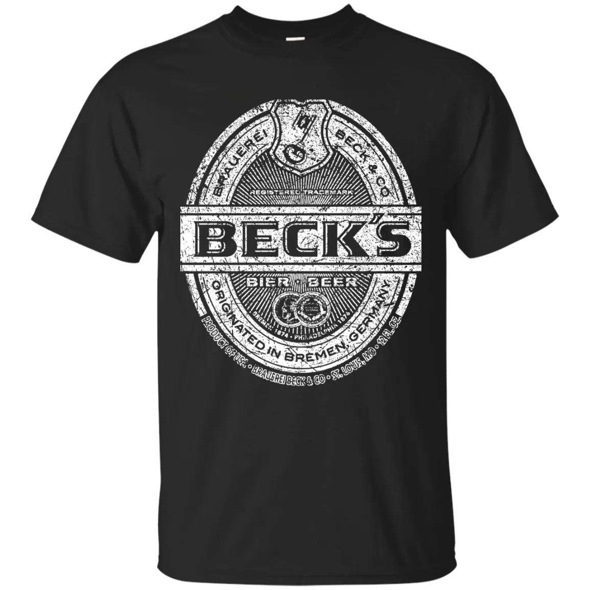 Becks Beer T-Shirt Custom Designed White Worn Label Pattern