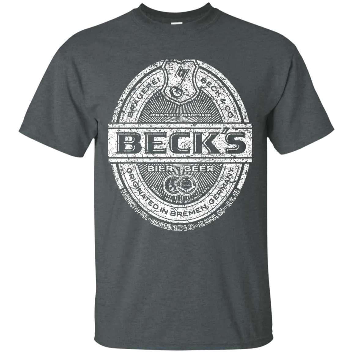 Becks Beer T-Shirt Custom Designed White Worn Label Pattern