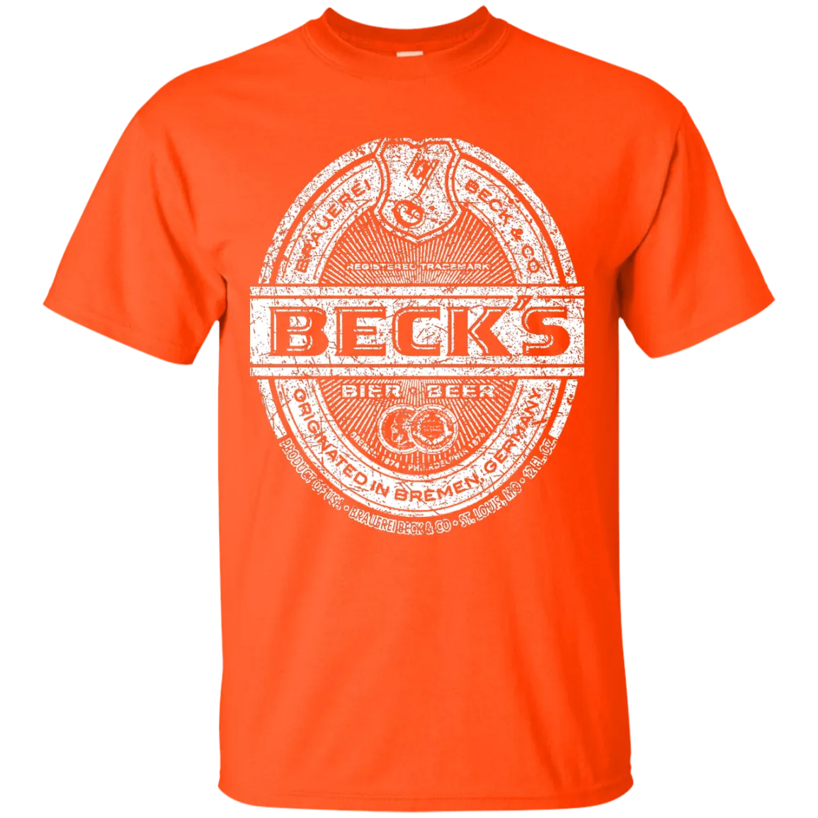 Becks Beer T-Shirt Custom Designed White Worn Label Pattern