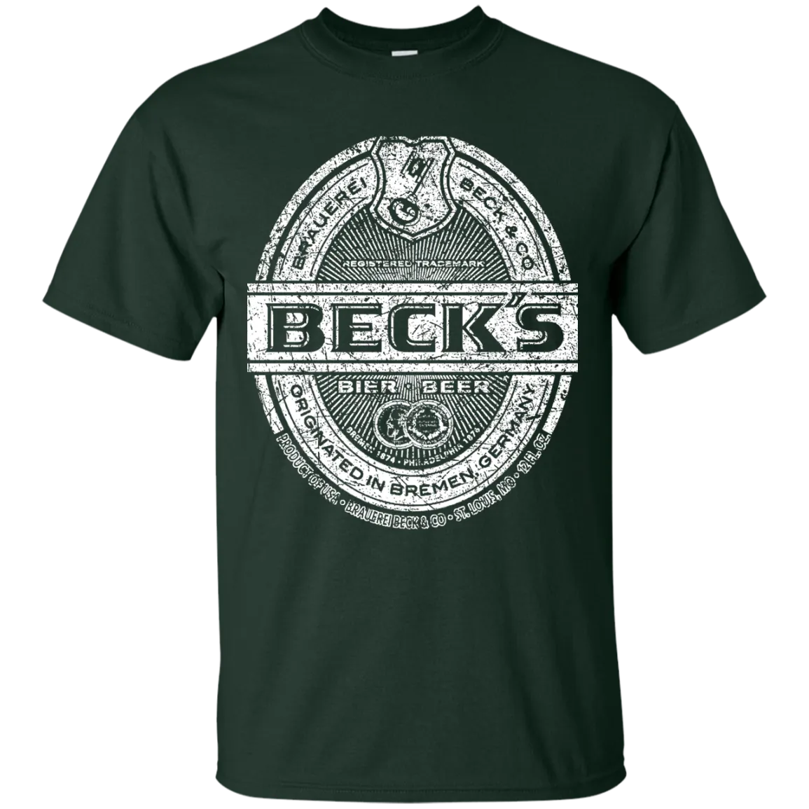 Becks Beer T-Shirt Custom Designed White Worn Label Pattern