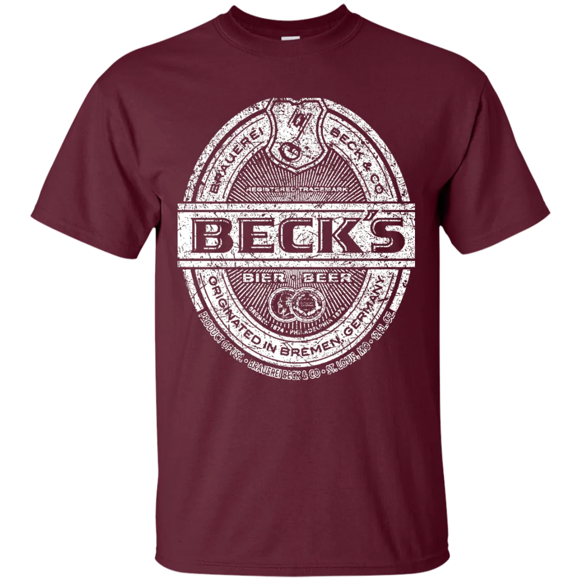 Becks Beer T-Shirt Custom Designed White Worn Label Pattern