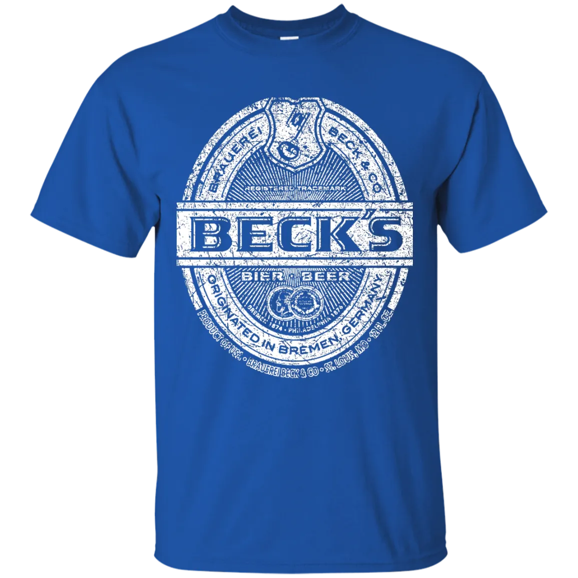 Becks Beer T-Shirt Custom Designed White Worn Label Pattern