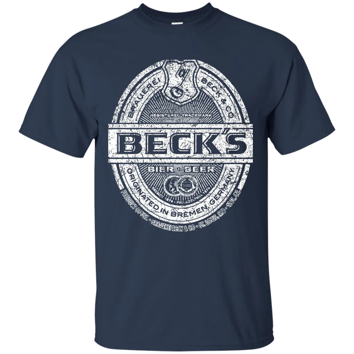 Becks Beer T-Shirt Custom Designed White Worn Label Pattern