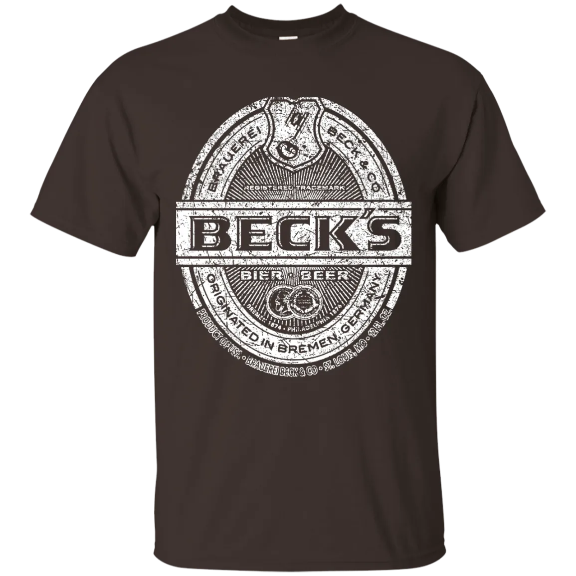 Becks Beer T-Shirt Custom Designed White Worn Label Pattern