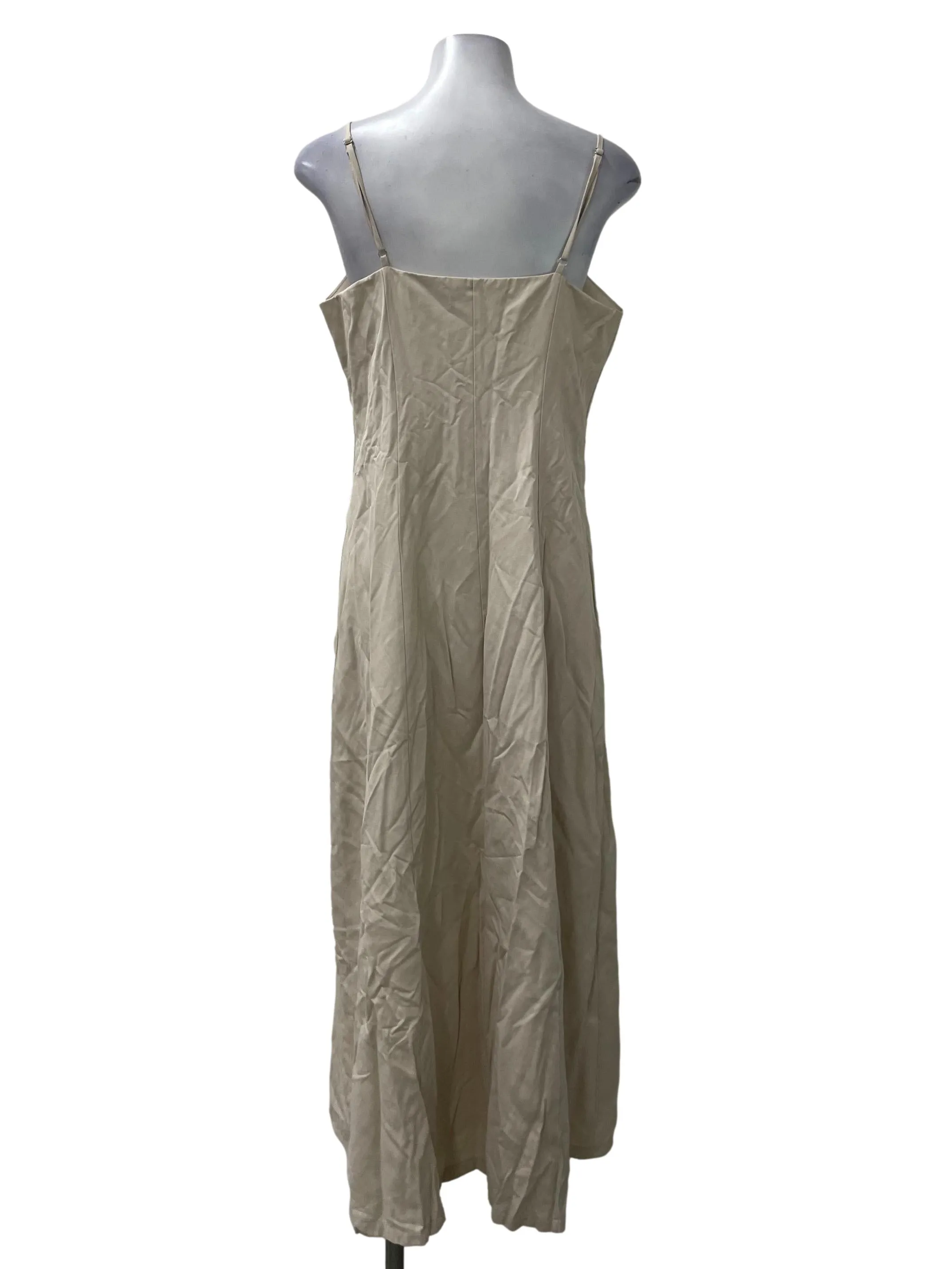 Beige Structured Square Neck Dress