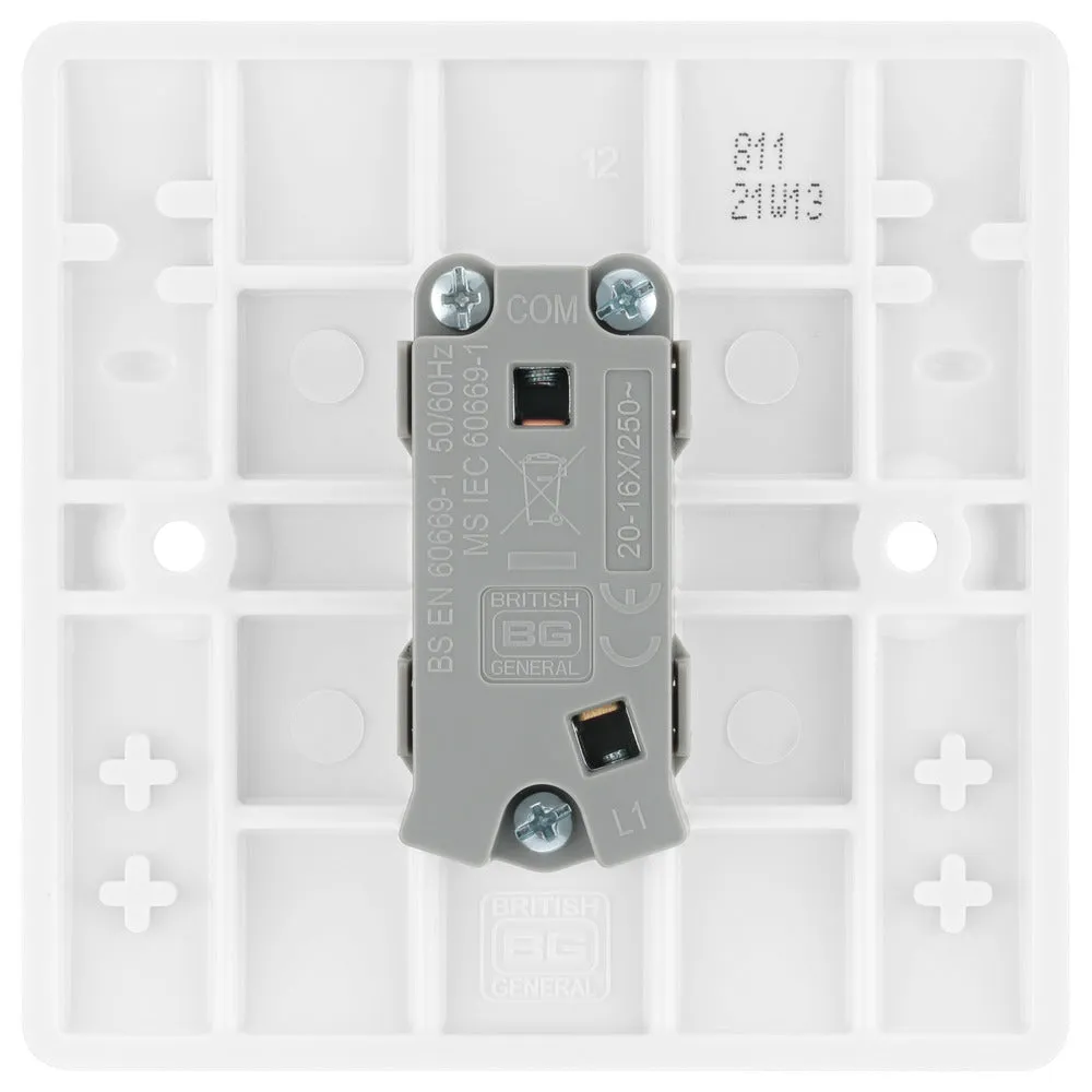 BG 811 White Round Edge One Way Single Light Switch 10A