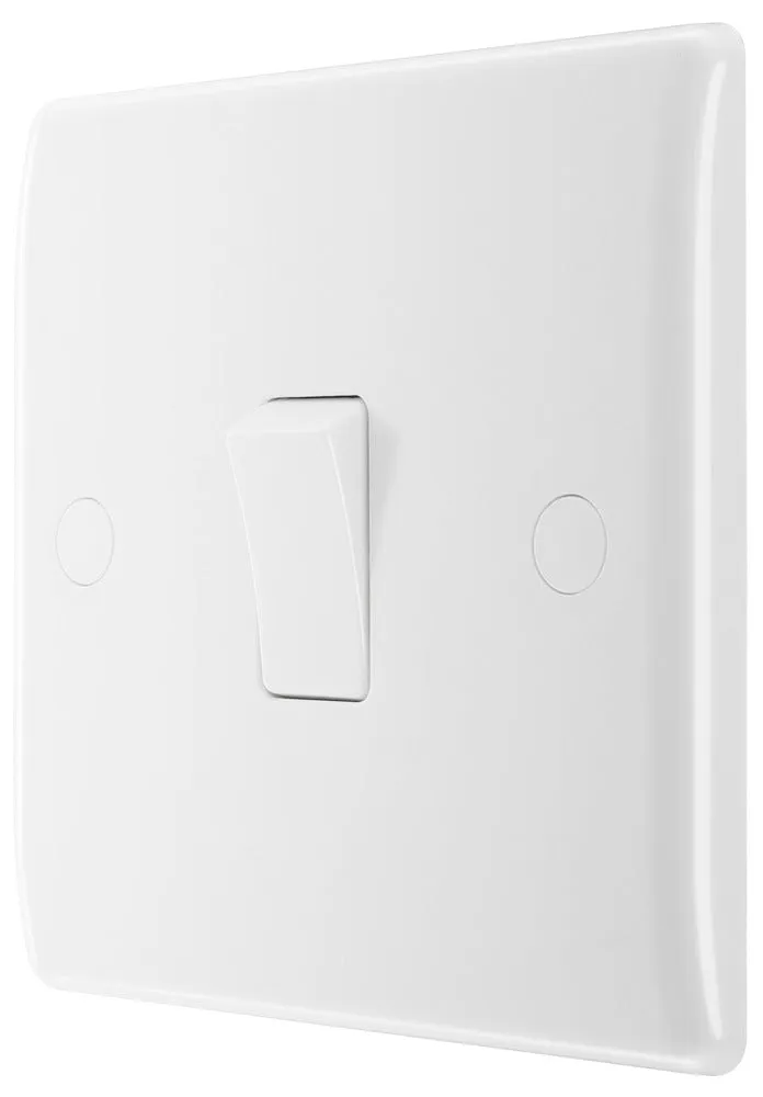 BG 811 White Round Edge One Way Single Light Switch 10A
