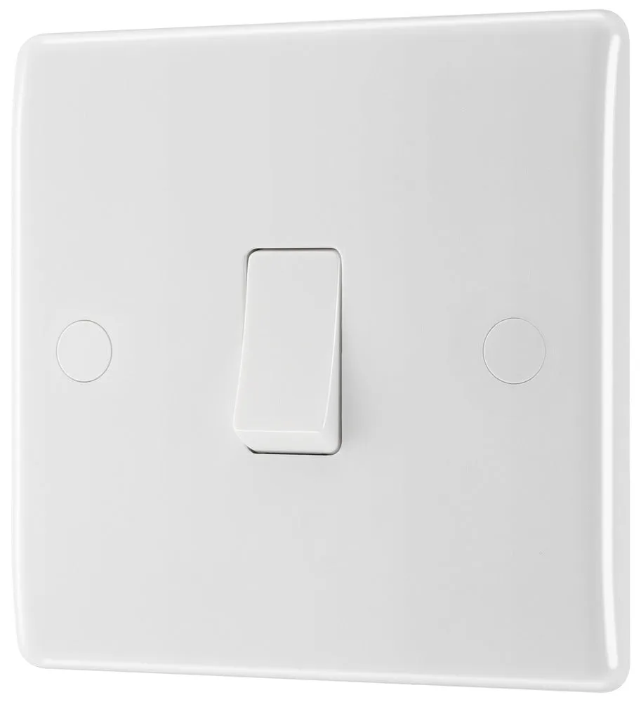BG 811 White Round Edge One Way Single Light Switch 10A
