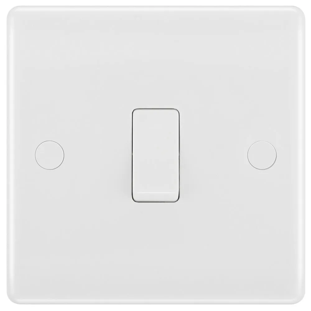 BG 811 White Round Edge One Way Single Light Switch 10A
