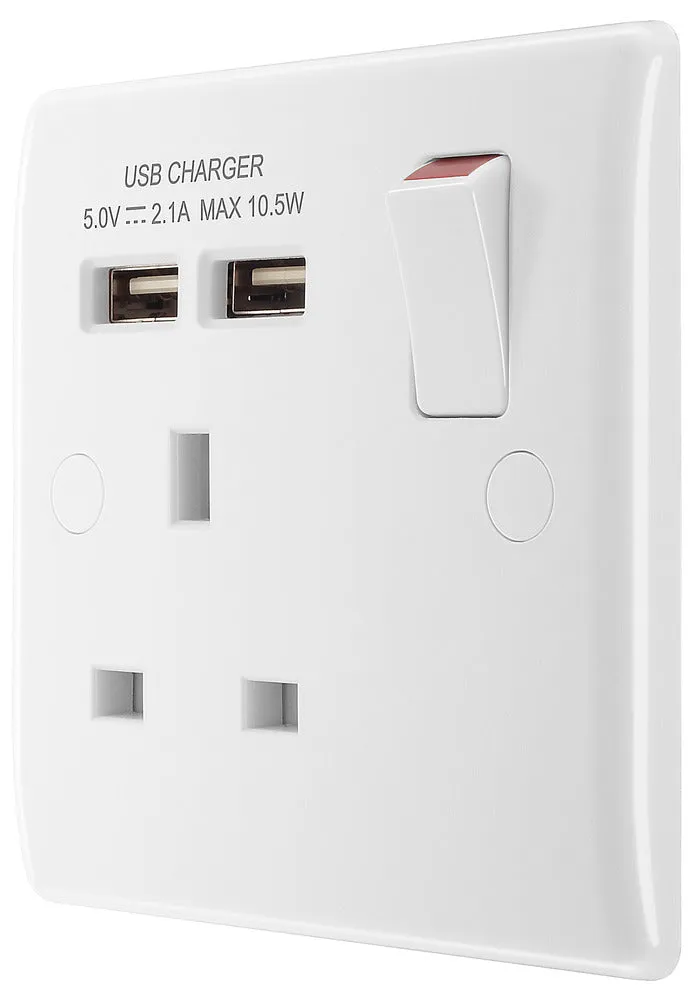 BG 821U2 White Round Edge 13A SP Single Socket   2x USB