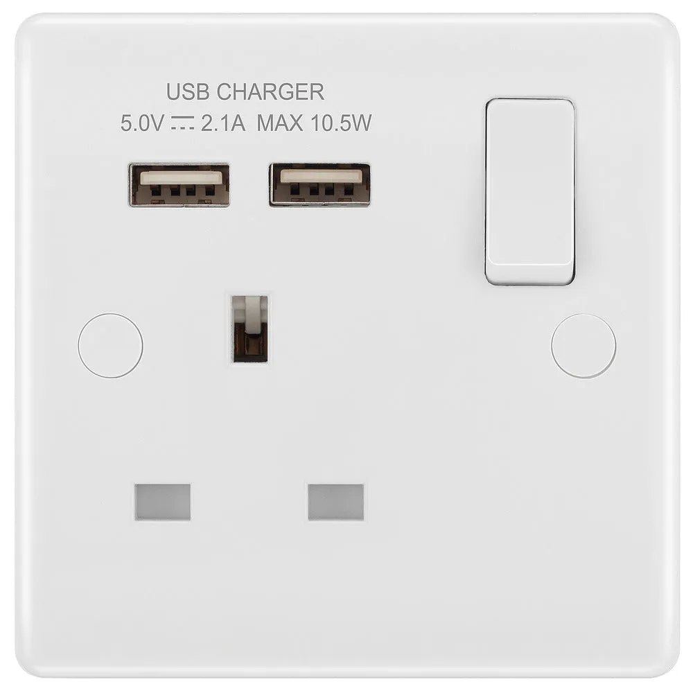 BG 821U2 White Round Edge 13A SP Single Socket   2x USB