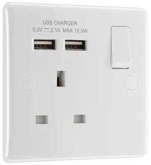 BG 821U2 White Round Edge 13A SP Single Socket   2x USB