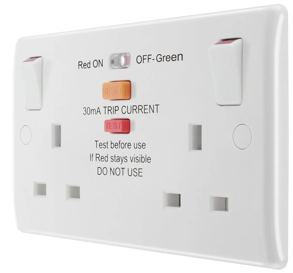 BG 822ARCD White Round Edge Type A RCD Protection Double Switch 13A