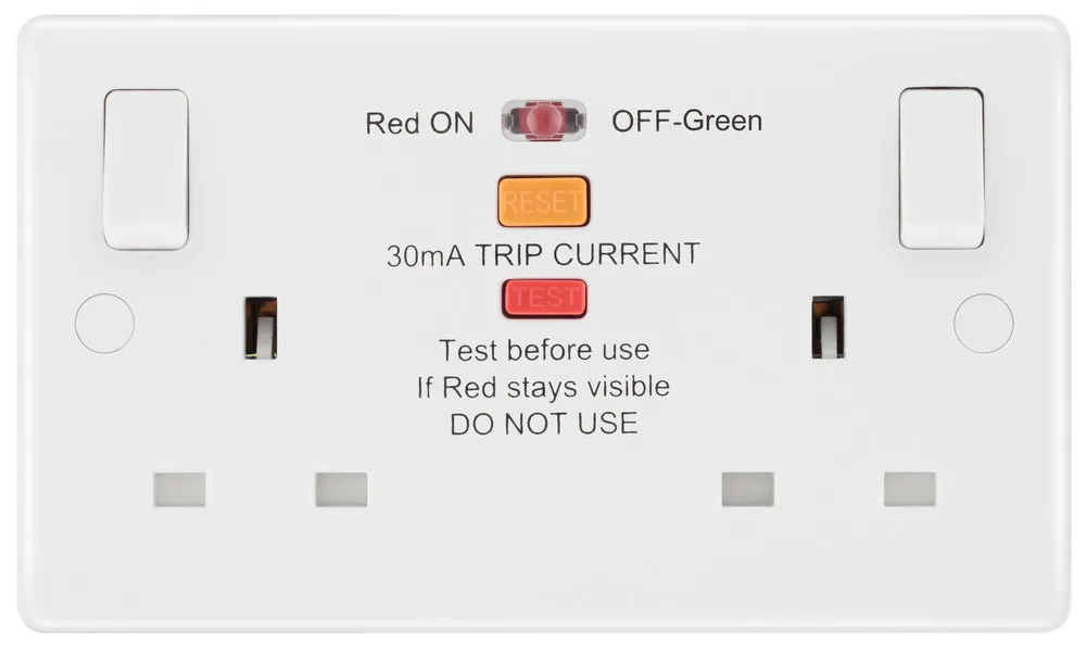 BG 822ARCD White Round Edge Type A RCD Protection Double Switch 13A