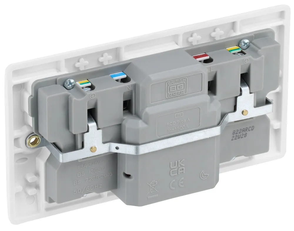 BG 822ARCD White Round Edge Type A RCD Protection Double Switch 13A