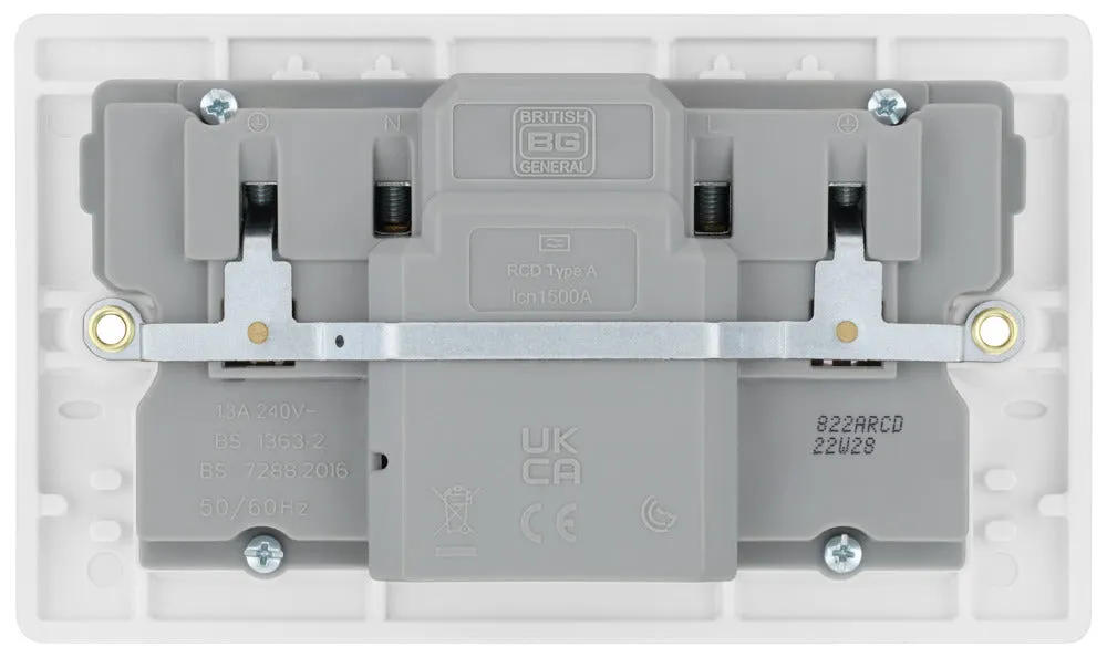 BG 822ARCD White Round Edge Type A RCD Protection Double Switch 13A