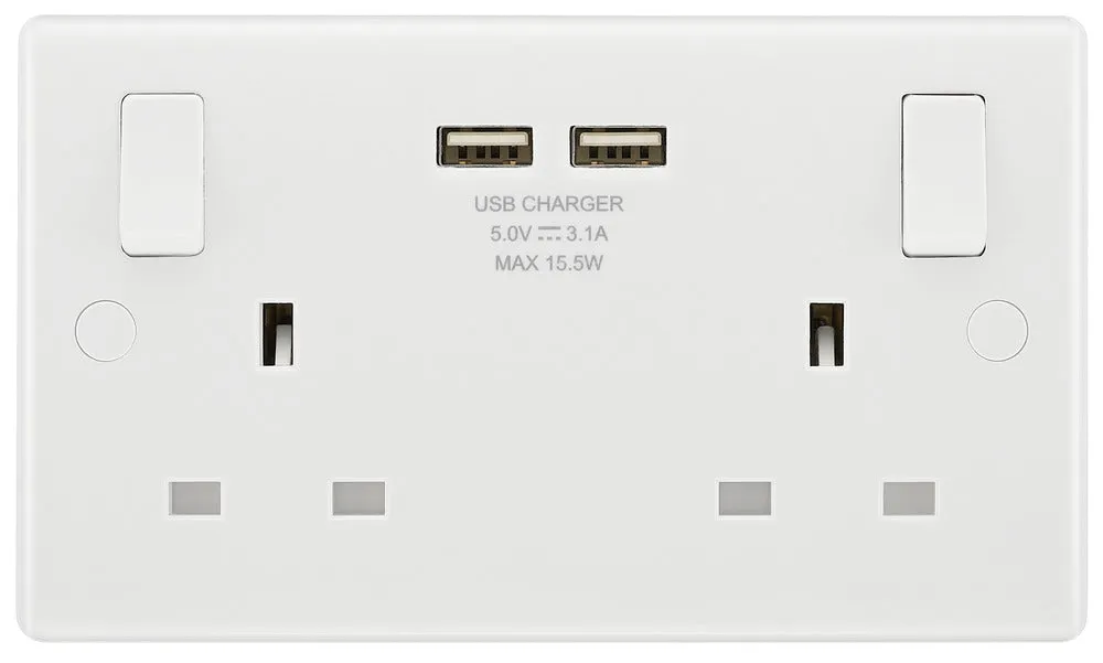 BG 822U3x5 White Round Edge 13A Double Socket   2x USB (5 Pack)