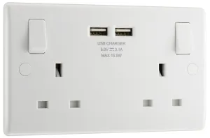 BG 822U3x5 White Round Edge 13A Double Socket   2x USB (5 Pack)