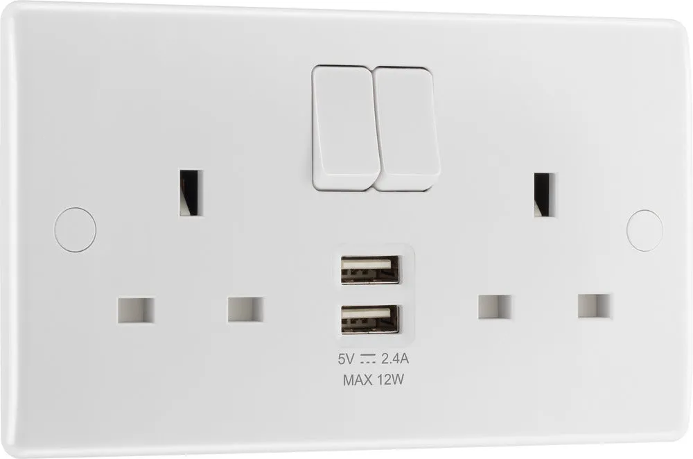 BG 822UAA12 White Round Edge 13A Double Socket   2xUSB A (12W)