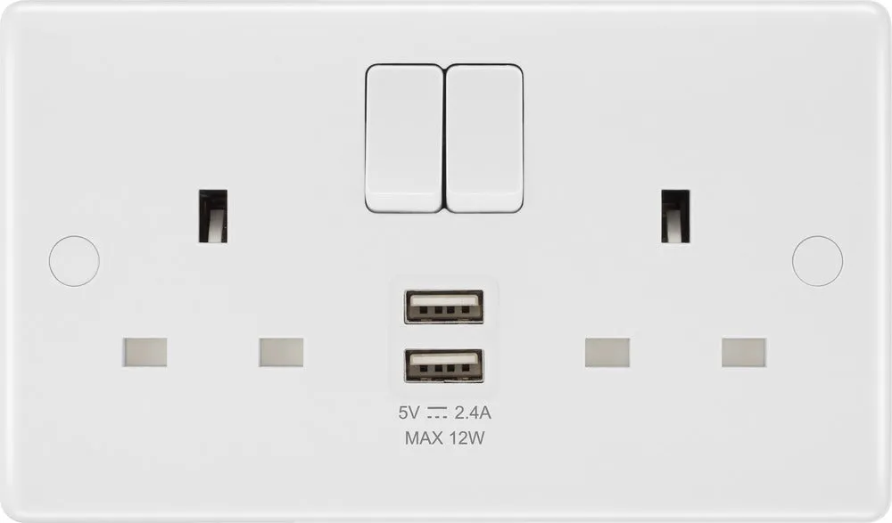 BG 822UAA12 White Round Edge 13A Double Socket   2xUSB A (12W)