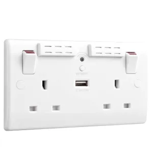 BG 822UWR White Round Edge 13A Double Socket   Wifi Extender  1x USB(2.1A)