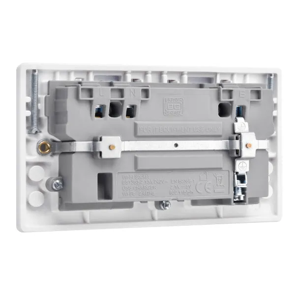 BG 822UWR White Round Edge 13A Double Socket   Wifi Extender  1x USB(2.1A)
