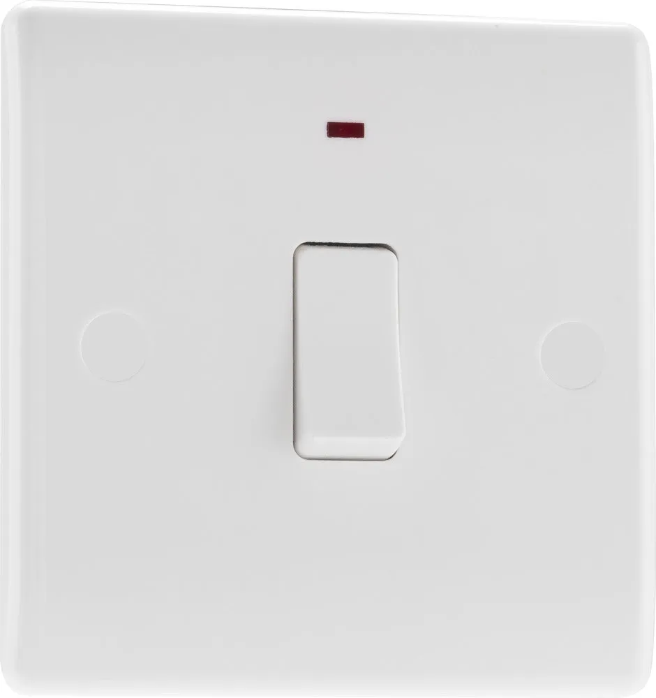 BG 831 White Round Edge 20A DP Switch   Neon