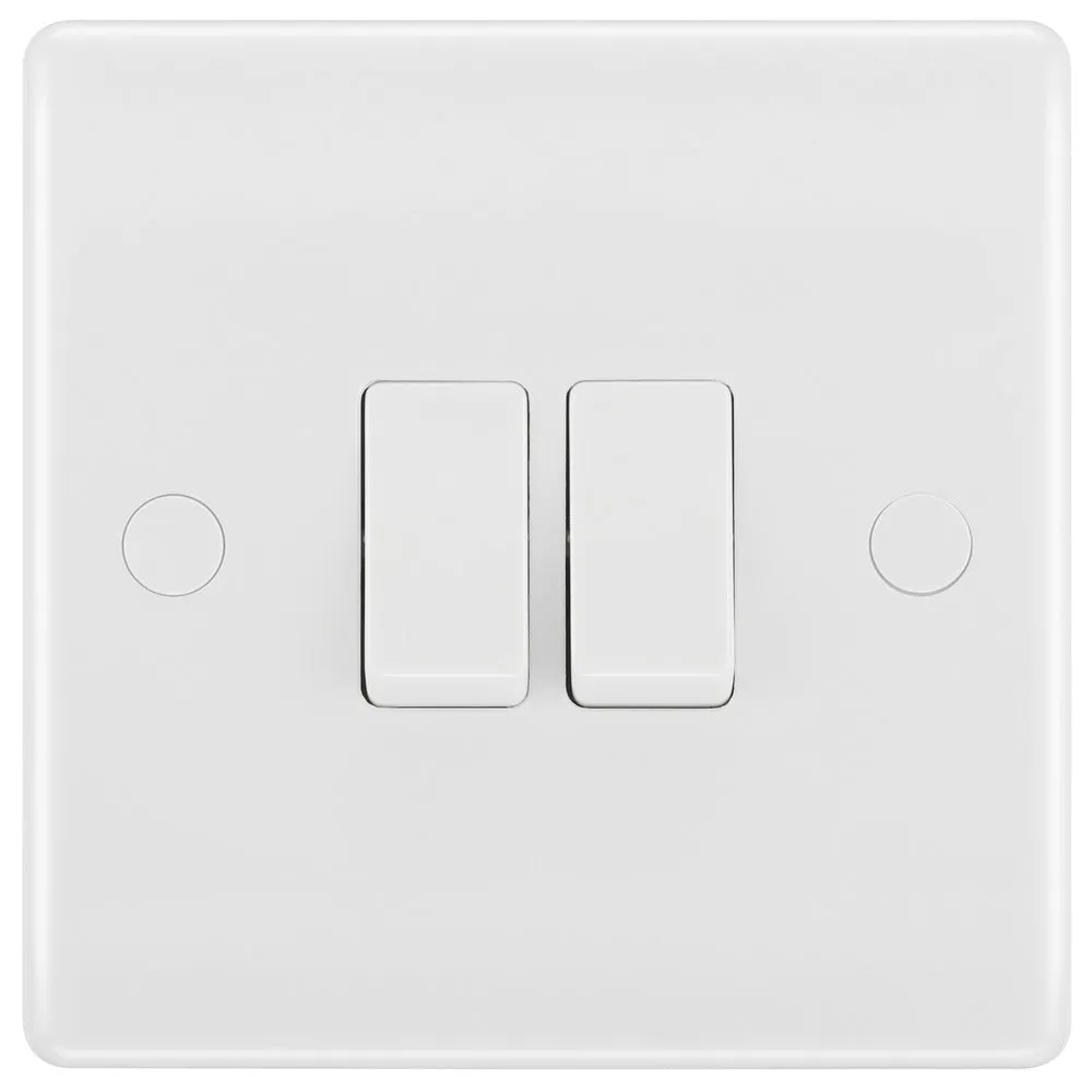 BG 842x5 White Round Edge Double Light Switch 10A (5 Pack)
