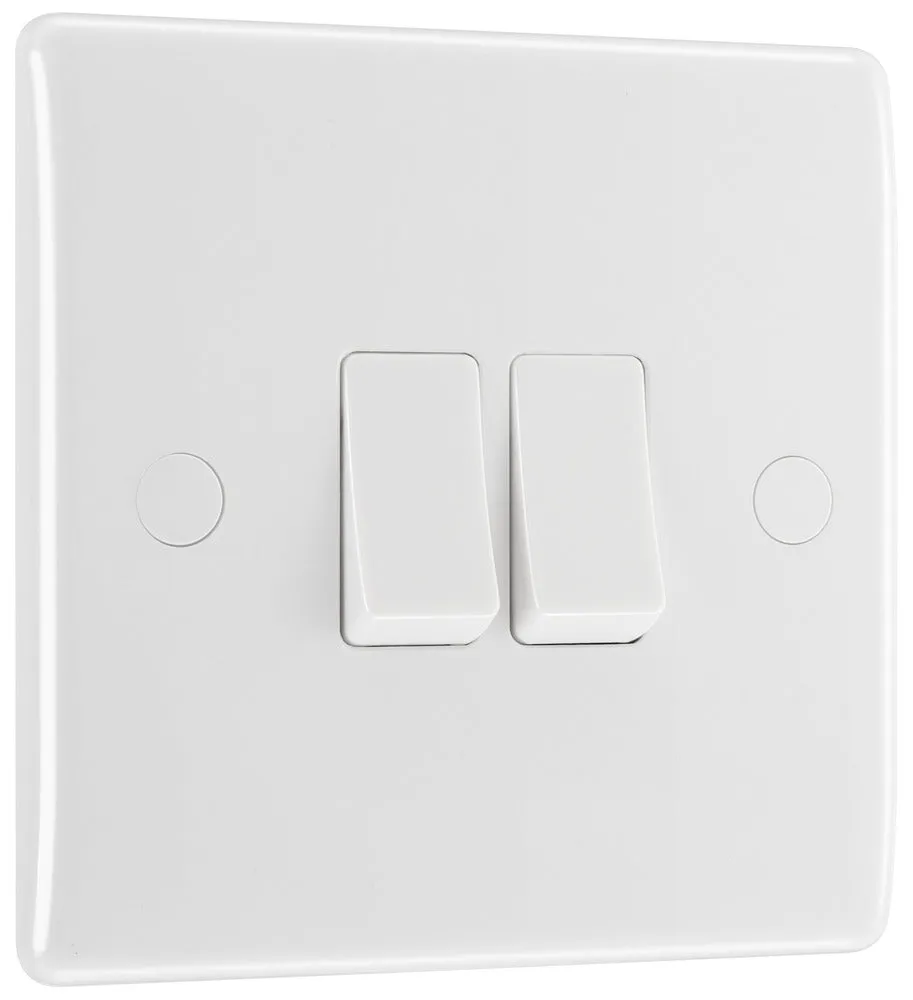 BG 842x5 White Round Edge Double Light Switch 10A (5 Pack)