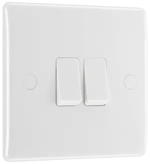 BG 842x5 White Round Edge Double Light Switch 10A (5 Pack)