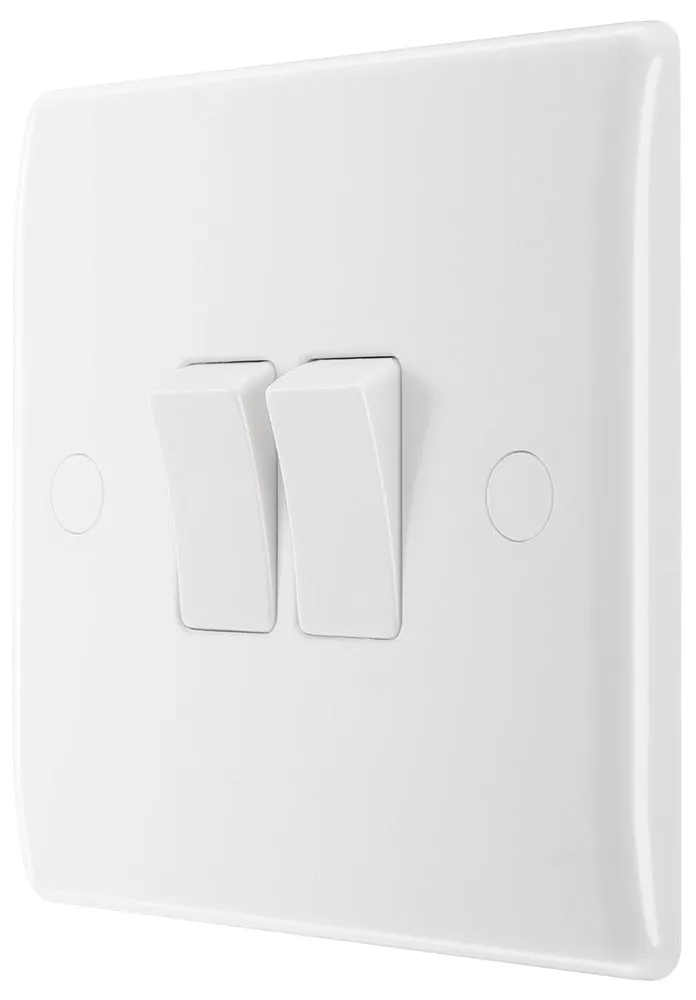 BG 842x5 White Round Edge Double Light Switch 10A (5 Pack)
