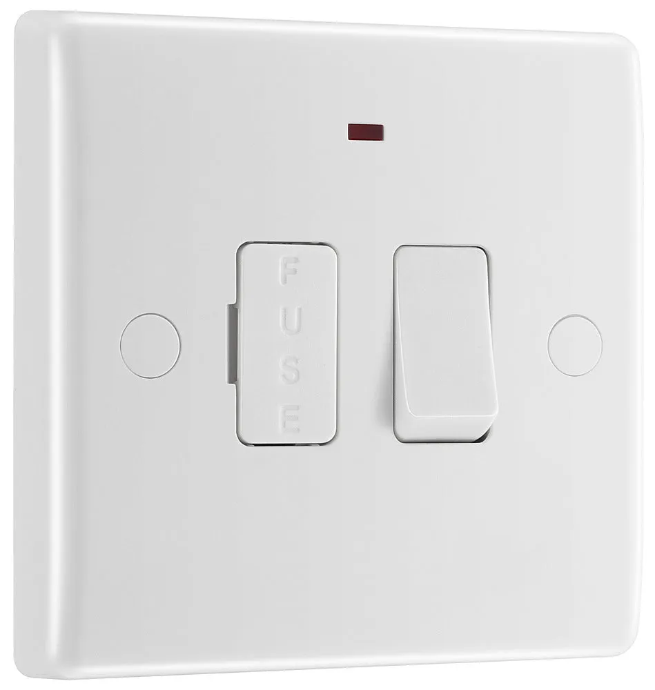 BG 853 White Round Edge Switched Spur   Neon   Cable Outlet