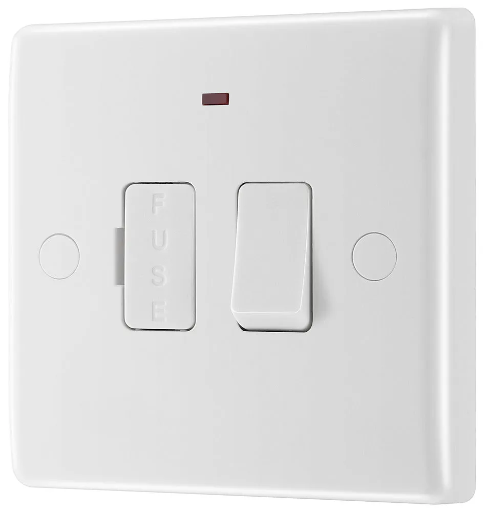 BG 853 White Round Edge Switched Spur   Neon   Cable Outlet