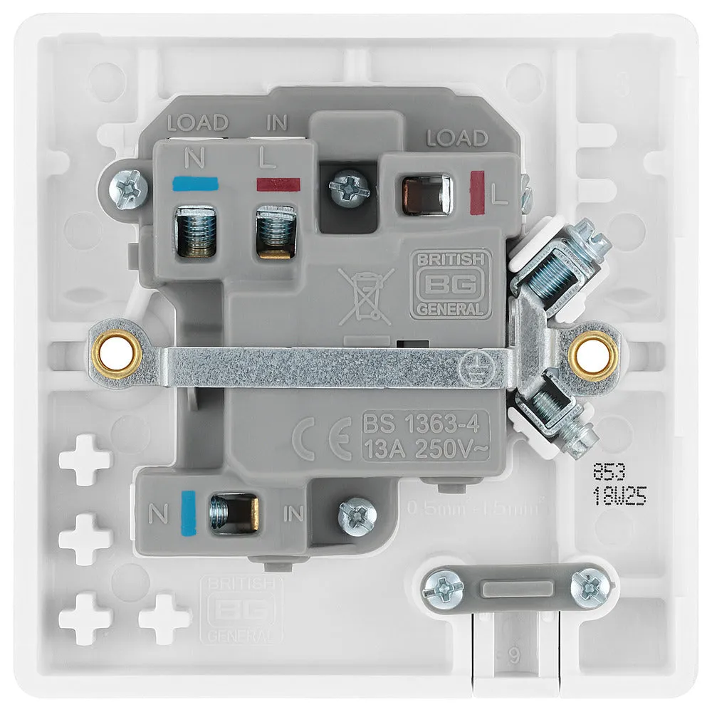 BG 853 White Round Edge Switched Spur   Neon   Cable Outlet