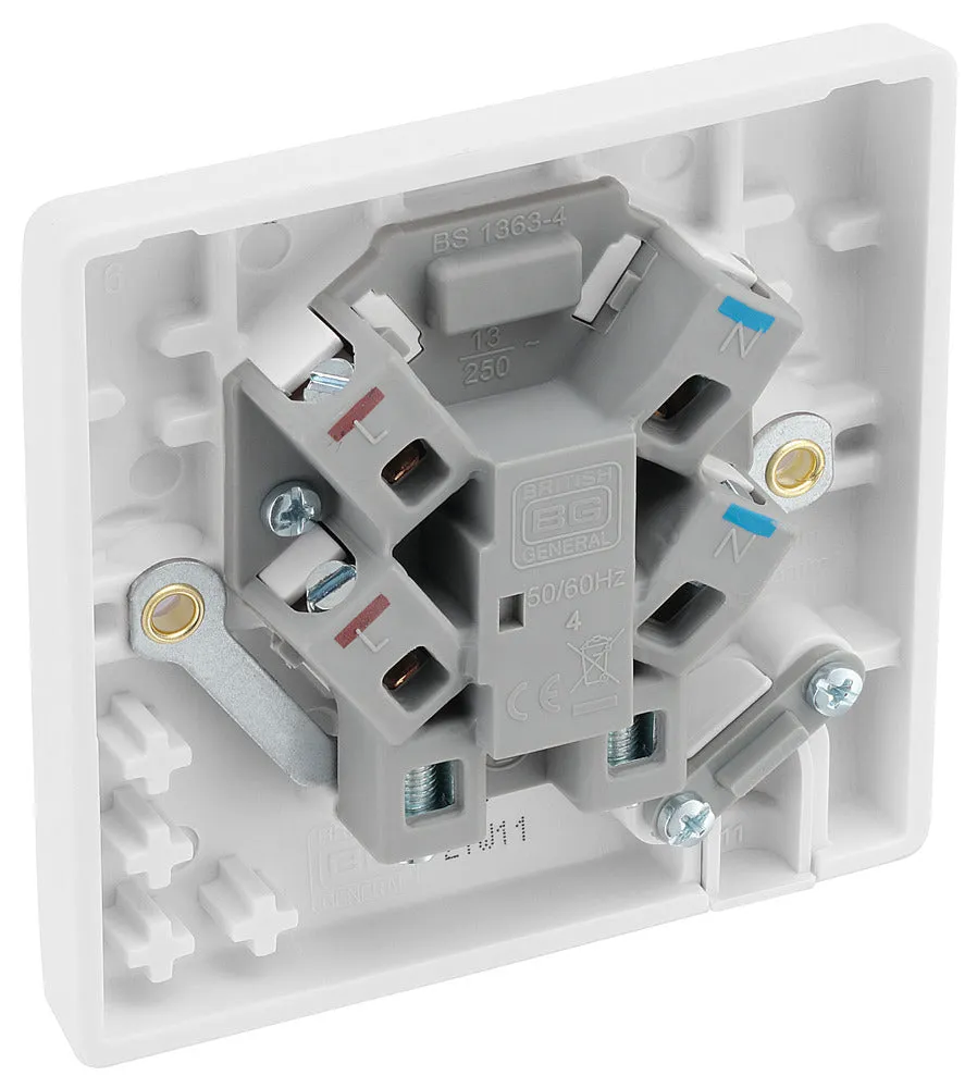 BG 857 White Round Edge Unswitched Spur   Neon   Cable Outlet