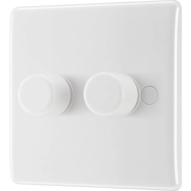BG 882 White Round Edge 2-Way Double Trailing Edge Dimmer Push On/Off