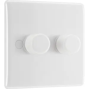 BG 882 White Round Edge 2-Way Double Trailing Edge Dimmer Push On/Off