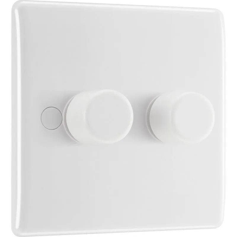 BG 882 White Round Edge 2-Way Double Trailing Edge Dimmer Push On/Off