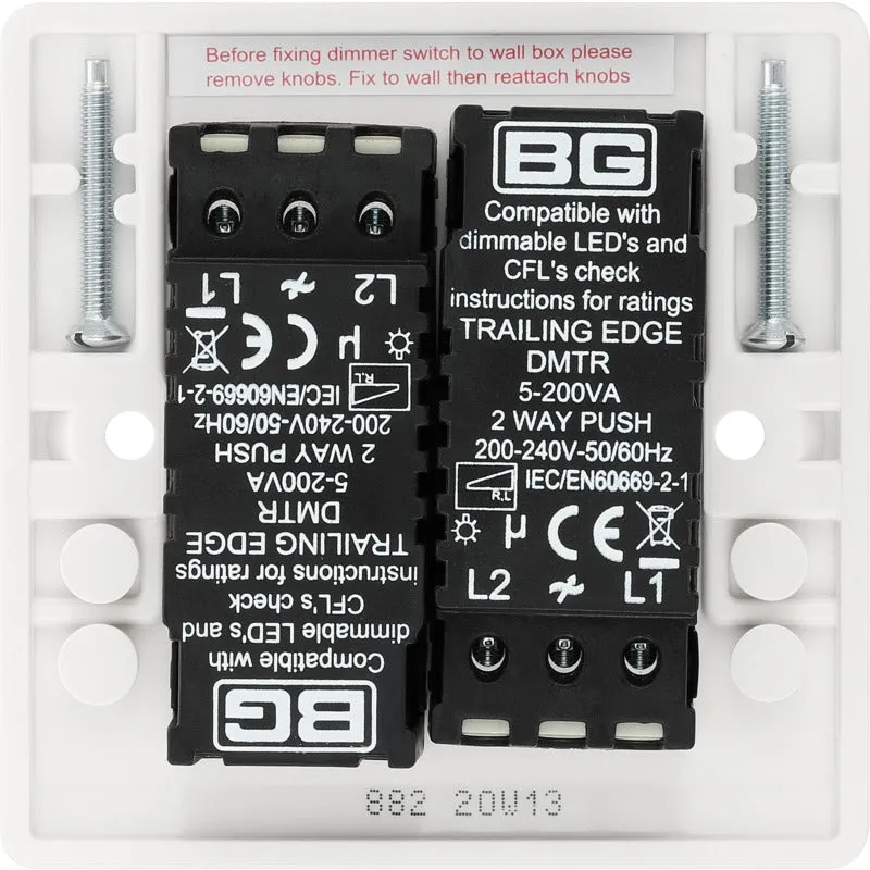 BG 882 White Round Edge 2-Way Double Trailing Edge Dimmer Push On/Off