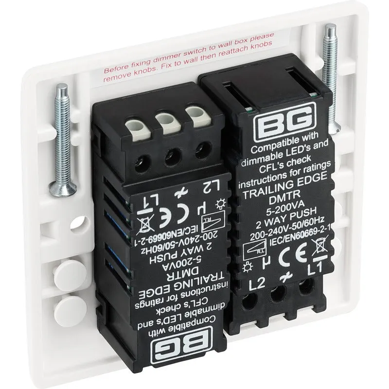 BG 882 White Round Edge 2-Way Double Trailing Edge Dimmer Push On/Off